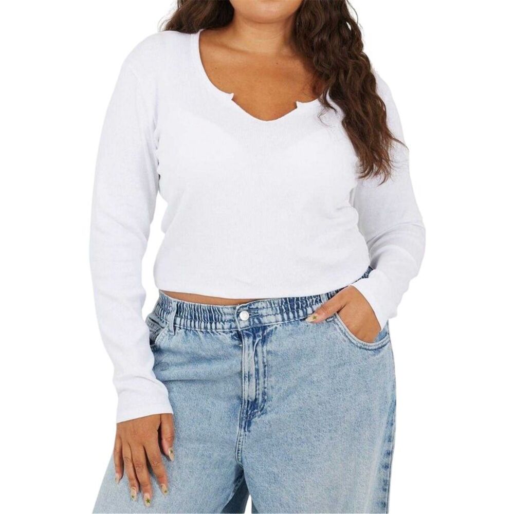 Brave Soul Womens/Ladies Notch Neck Long-Sleeved T-Shirt / White